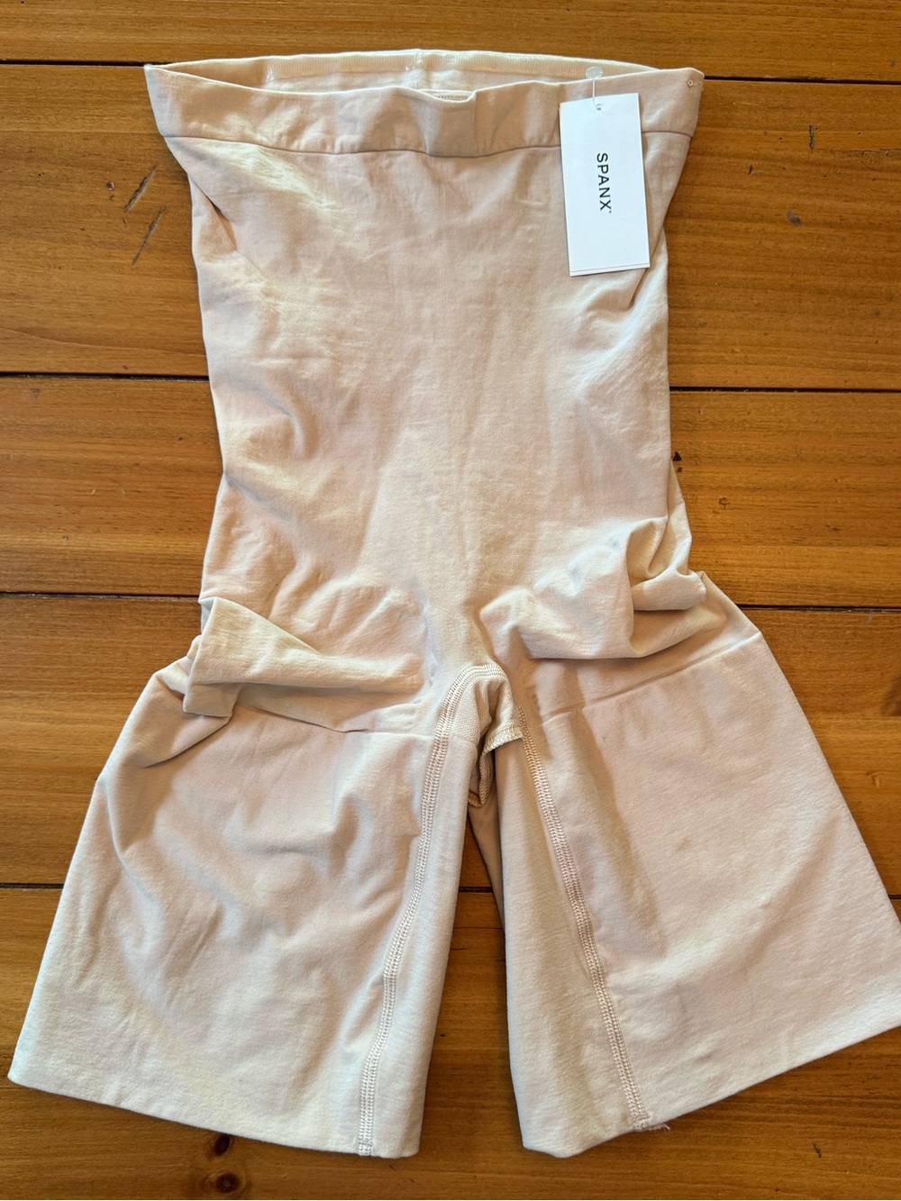 NWT Spanx High-Waisted Mid-Thigh Shapewear Shorts, Size L, Soft Nude/Beige